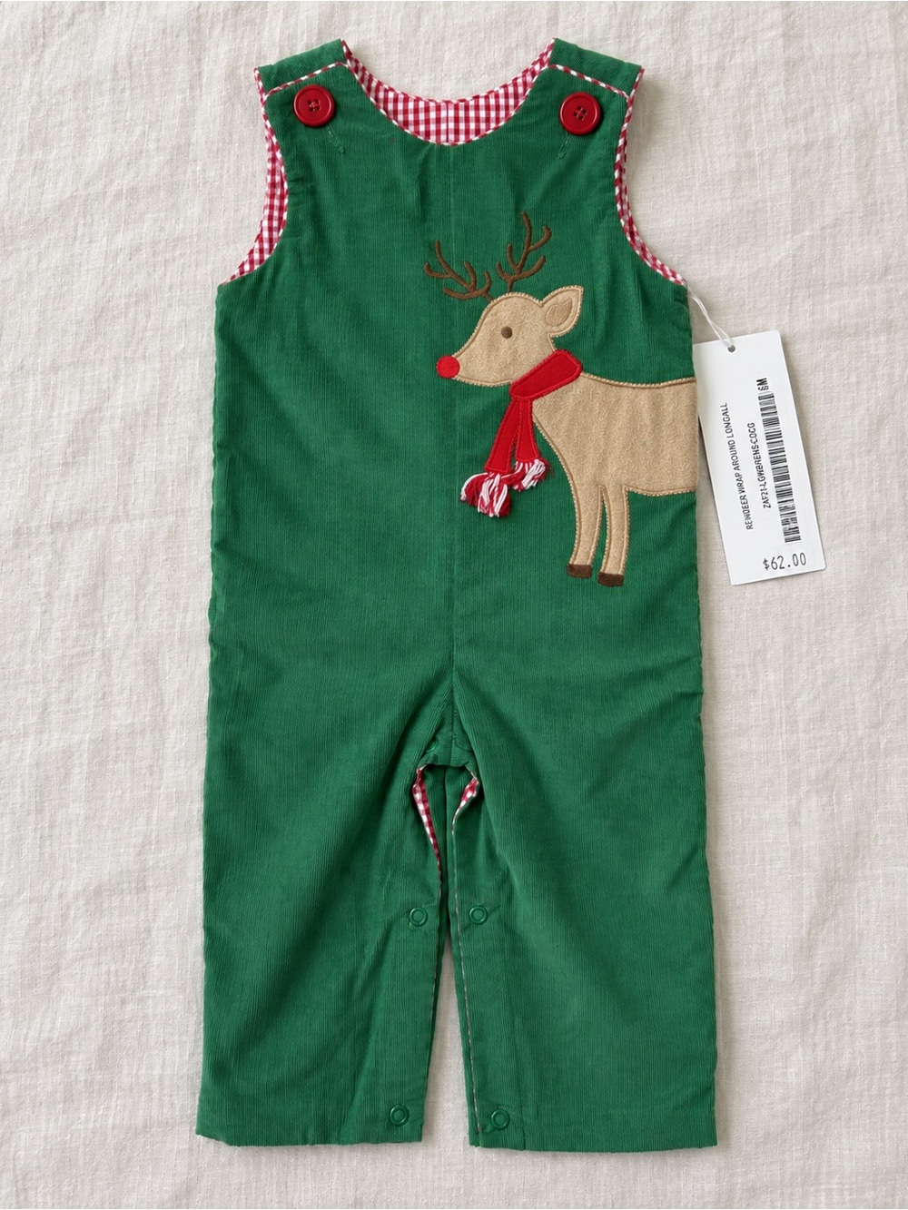 Zuccini Kids Unisex Reindeer Corduroy Christmas Holiday Green Longall Sz 6M NWT